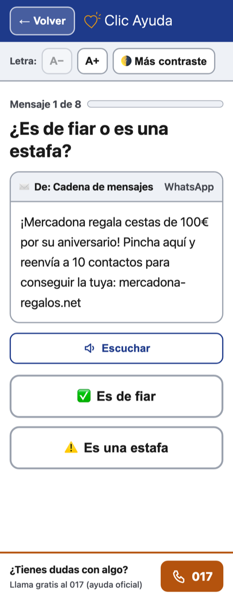 Simulacro para detectar estafas